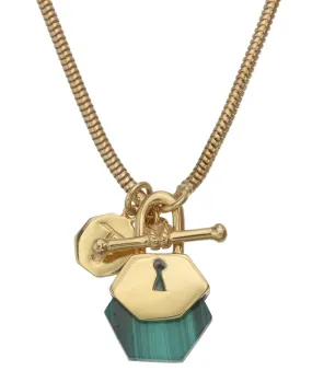 BIG HEXI LOCKET NECKLACE - MALACHITE - GOLD