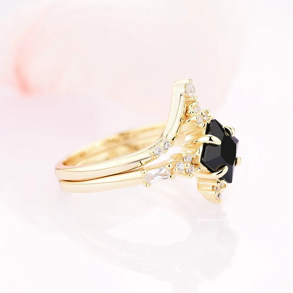 Black Onyx Ring Set- 14K Yellow Gold Vermeil