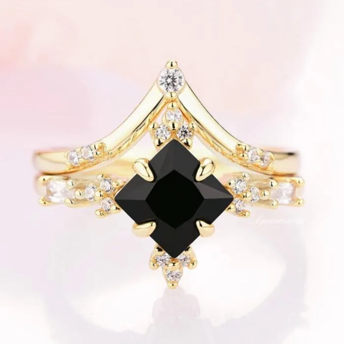 Black Onyx Ring Set- 14K Yellow Gold Vermeil