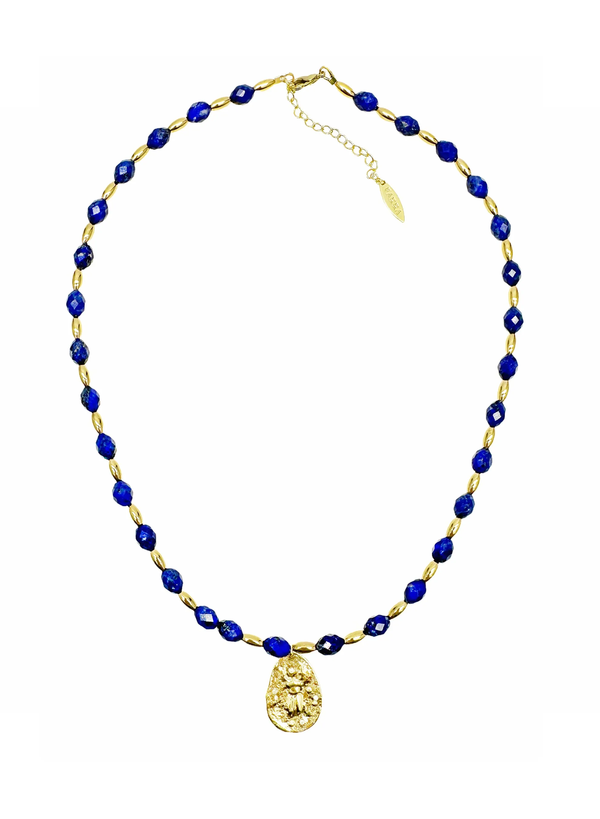 Blue Lapis with Coin Pendant Necklace LN035