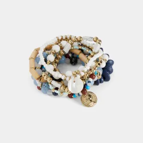 Cassia Stretch Bracelet Stack - Navy Blue