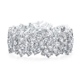 Classic Fashion Bridal Multi Row AAA CZ Wide Cluster Statement Bracelet Perfect Wedding