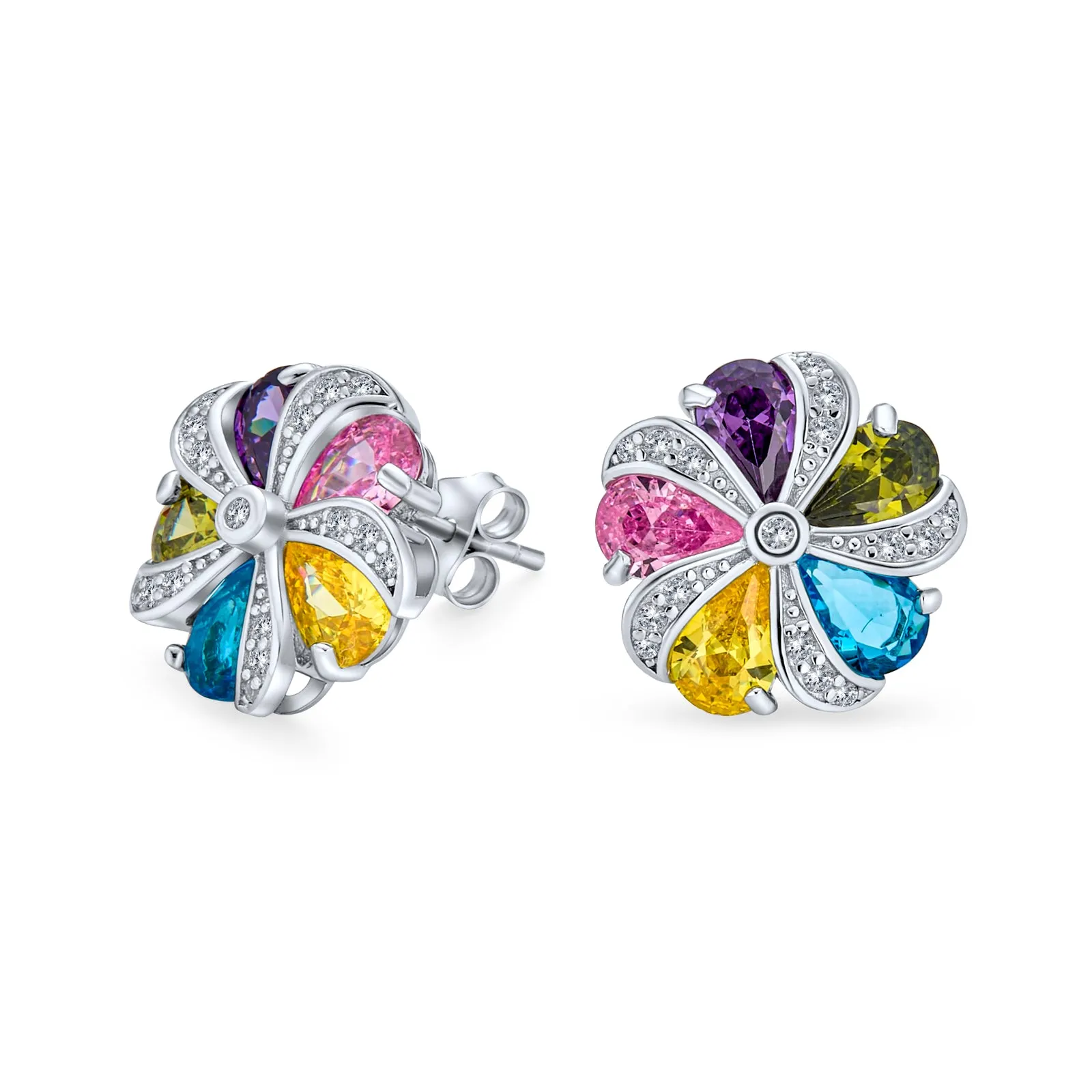 Colorful Multicolor CZ Geometric Criss Cross Square Dangle Earrings