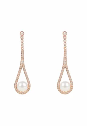 Cradled Pearl Drop Earrings Rosegold