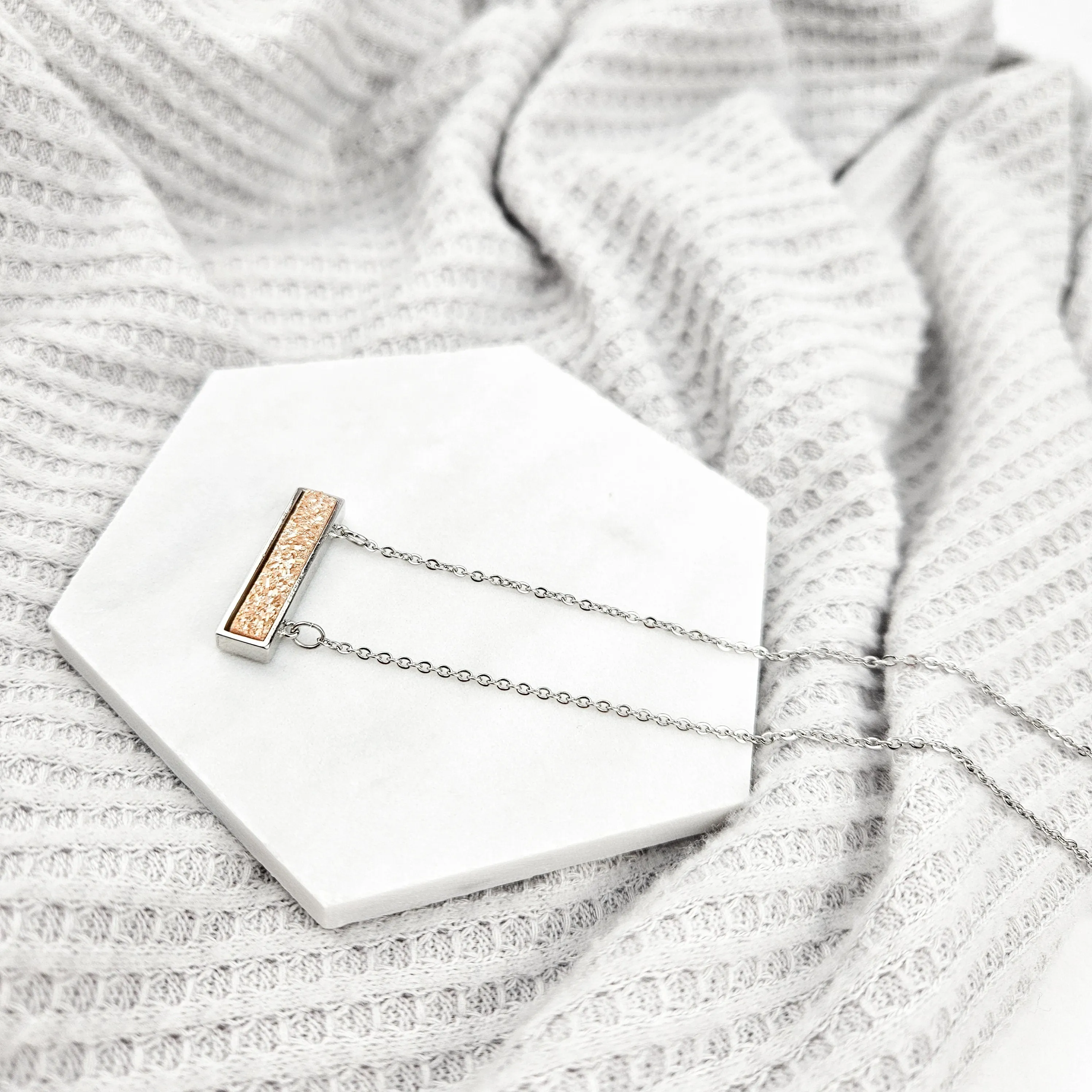 Dainty Champagne Druzy Bar Necklace