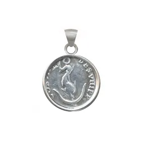 DOLPHIN TWINED AROUND ANCHOR Genuine Ancient Roman Coin 1st Cent. AD Silver Pendant