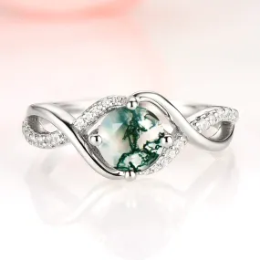 Entwined Green Moss Agate Ring- Sterling Silver