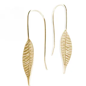 Long leaf gold plated silver drop earrings