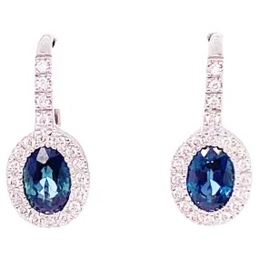 Oval Sapphire Diamond Dangle Earrings