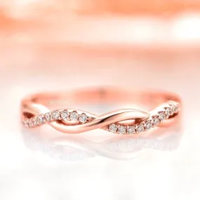 Petite Twisted Vine Diamond Band - 14K Rose Gold Vermeil