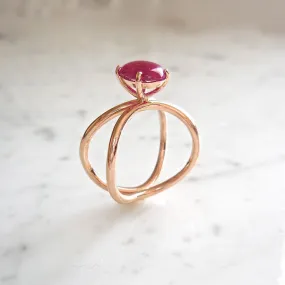 Ruby Gold Ring - Ruby July Birthstone Ring - Oval Ruby Ring - Unique Cabochon Ring