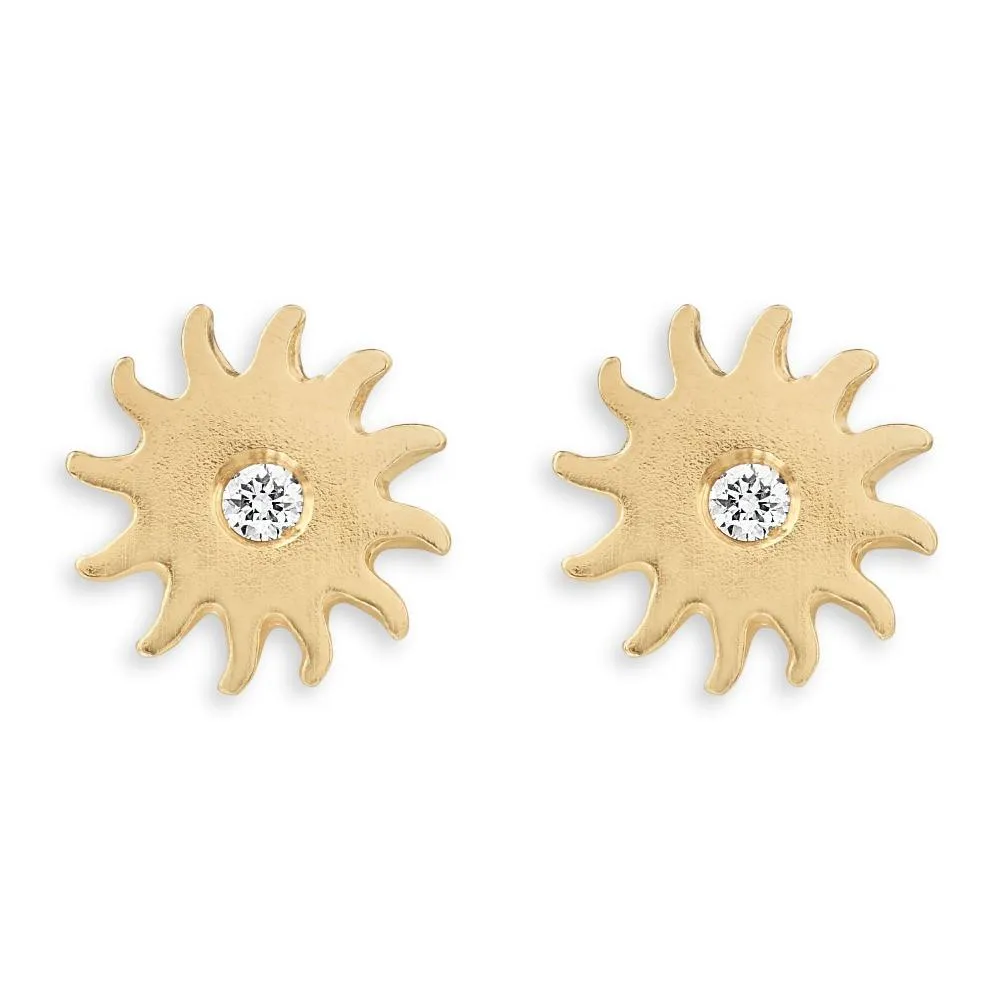 Sun Stud Earrings With Diamond