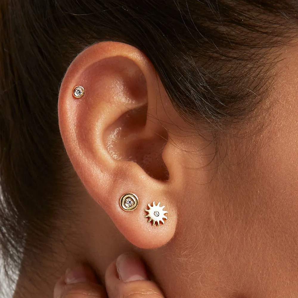 Sun Stud Earrings With Diamond