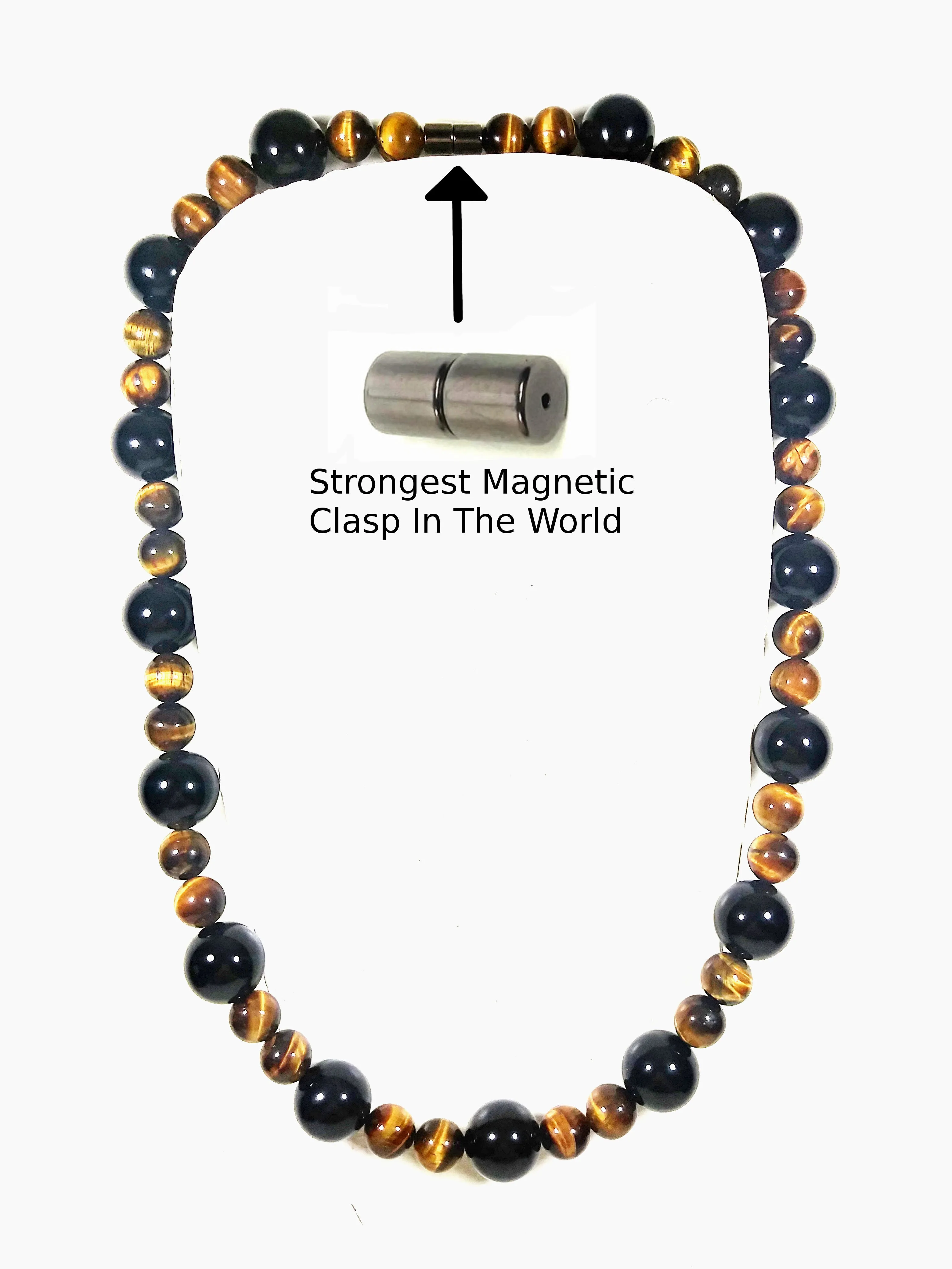 Tiger Eye Black Onyx Necklace - 22 Inches Long