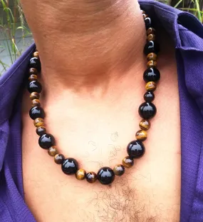 Tiger Eye Black Onyx Necklace - 22 Inches Long