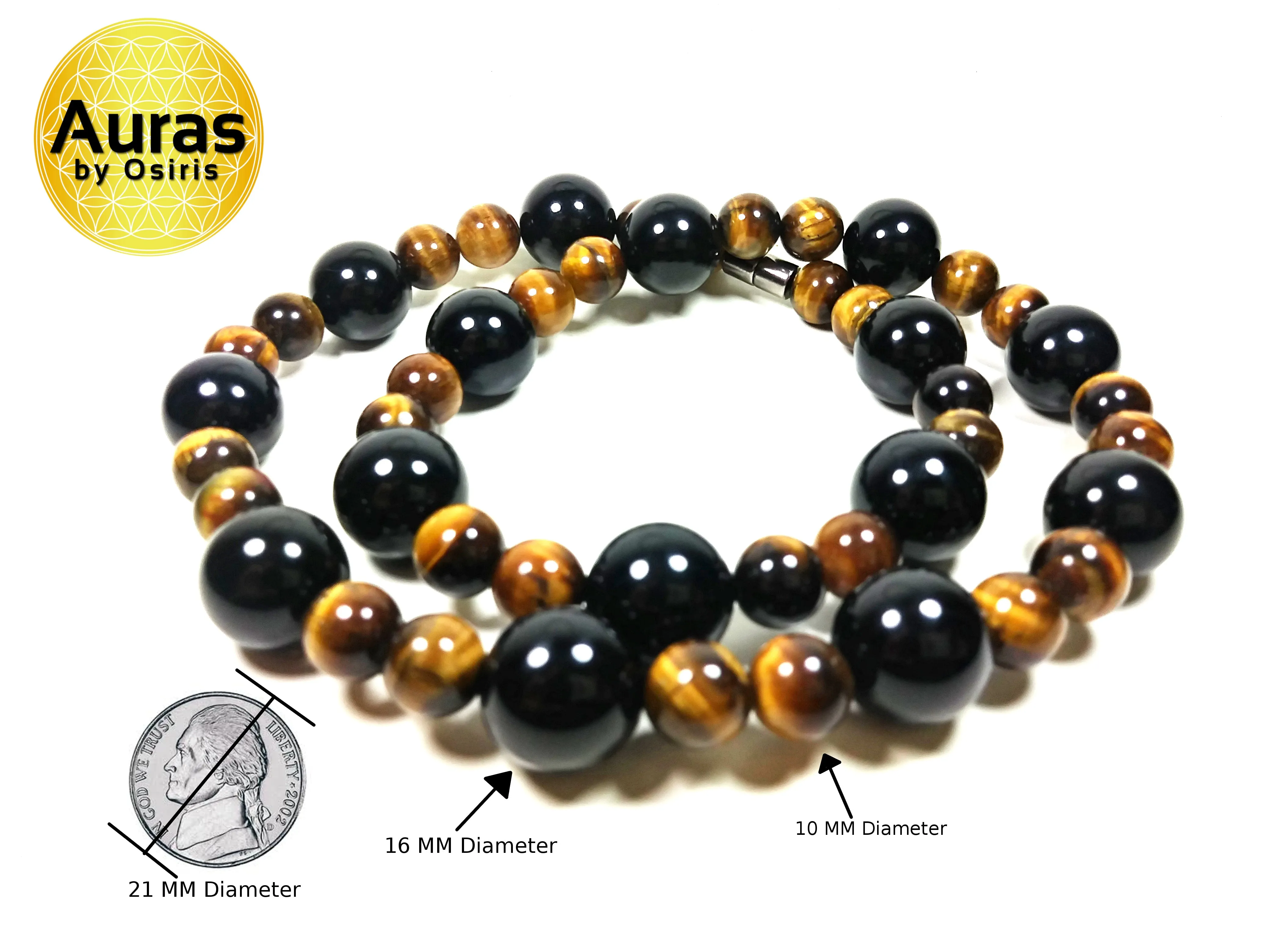 Tiger Eye Black Onyx Necklace - 22 Inches Long