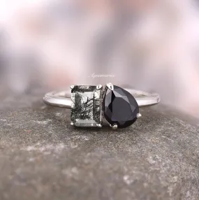 'Toi Et Moi' Rutilated Quartz & Black Onyx Ring- 925 Sterling Silver